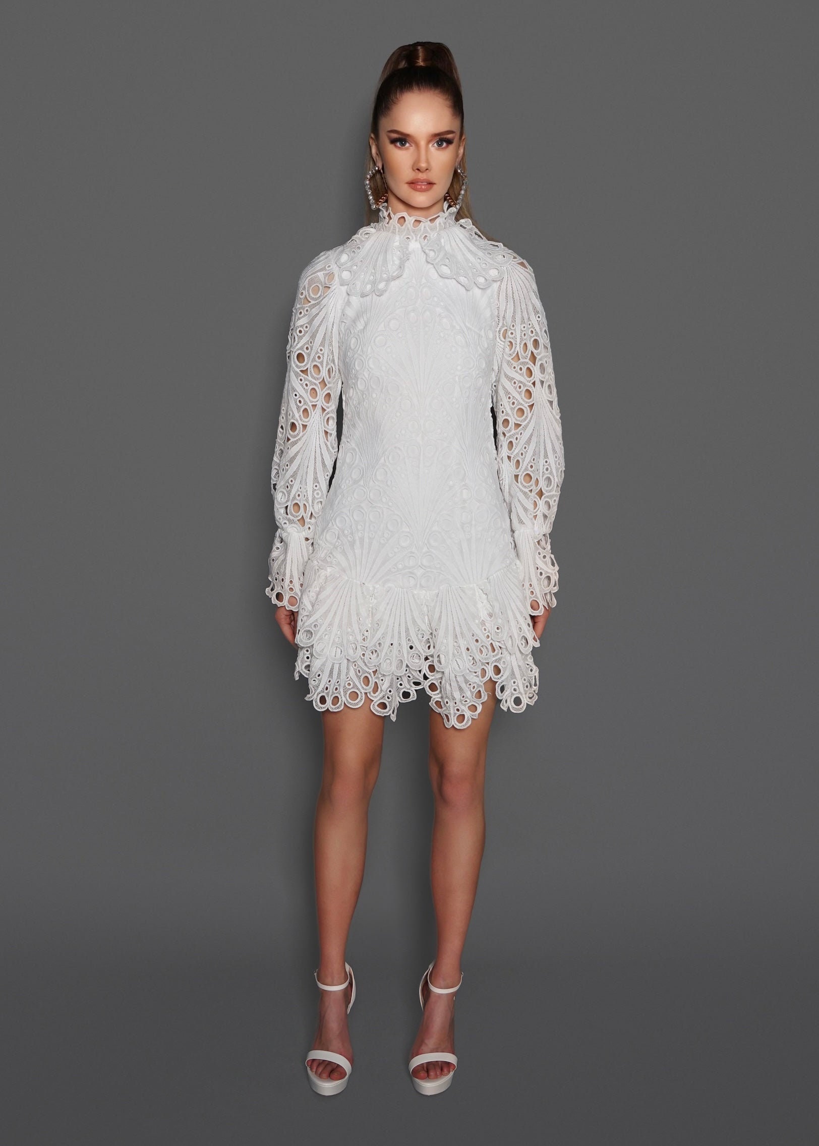 Ruffled Eyelet Cutout Mini Dress