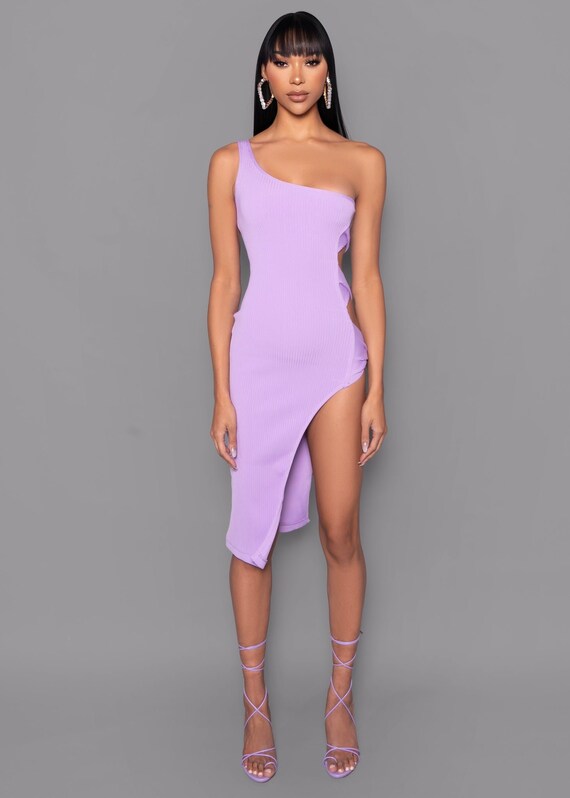 lilac asymmetrical dress Shona Joy Otis Asymmetrical Twist Knot Mini Dress