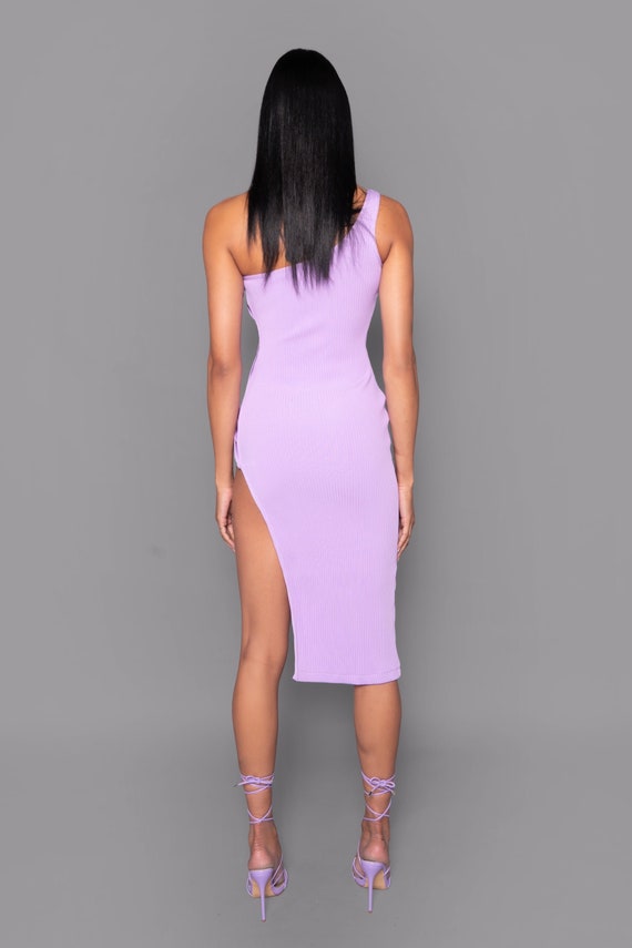 lilac asymmetrical dress Angelique Lilac Twisted Asymmetric Maxi Dress  Club L London
