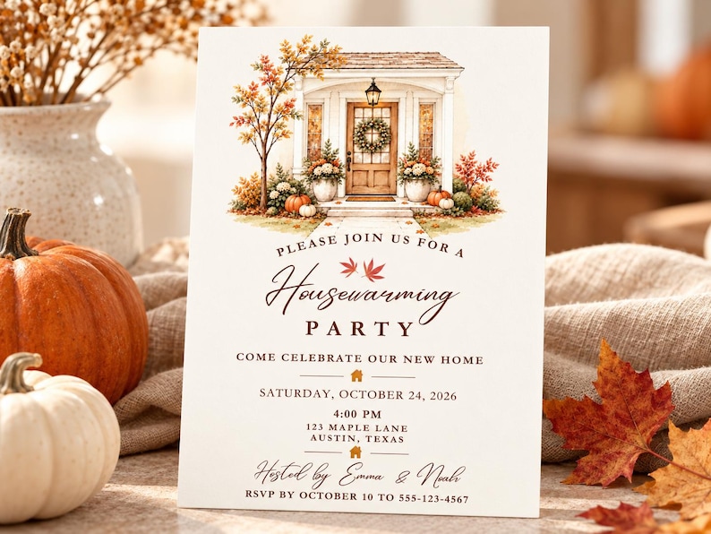 Editable Fall Housewarming Invitation, Modern Open House Party Invite ...