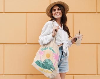 Oceancore, Meet Me At The Beach, Ocean Inspired Style, Beach Bum, Coconut Girl, Beach Tote Bag, Palm Tree Tote, Cute Beach Bag, Travel Tote