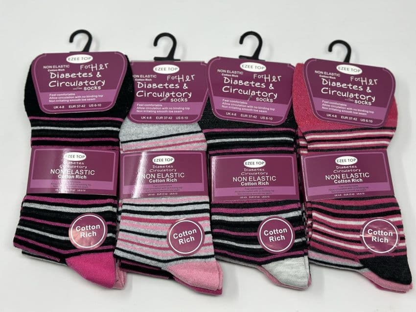 Gentle Grip - 6 pares calcetines diabeticos mujer sin goma elastico  estampados 37-42 eur