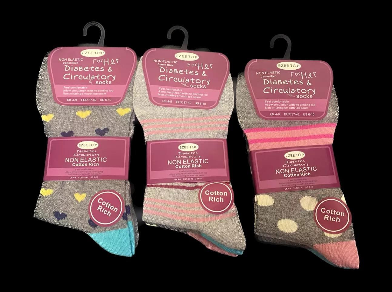FreshFeel Women's Diabetic Socks – Non-Binding Loose Top, Soft Cotton Rich, Breathable – 3 Pairs (UK 4-7)