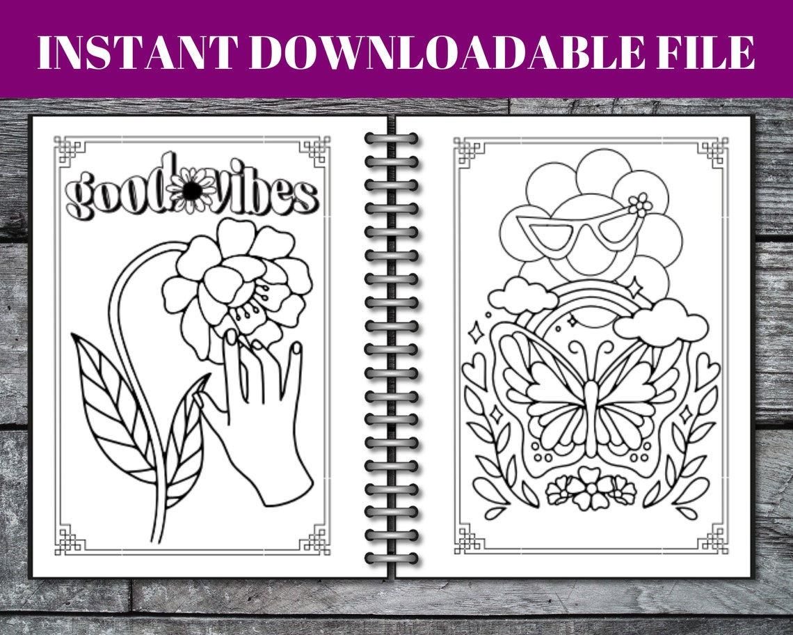 50 Groovy Coloring Pages Kids Coloring Sheets Groovy Etsy