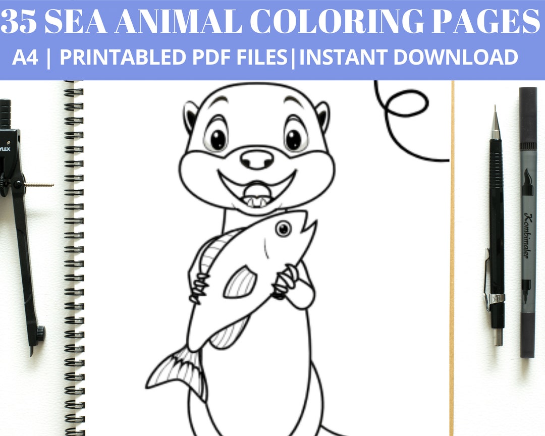 35 Sea Animal Coloring Book Pages - Ocean Creature Coloring Book - Fish ...
