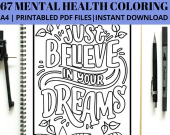 60+ Coloring Pages for Mental Health and Relaxation - Printable Inspirational Self Care Adult Teen Sheets - Instant Digital Download