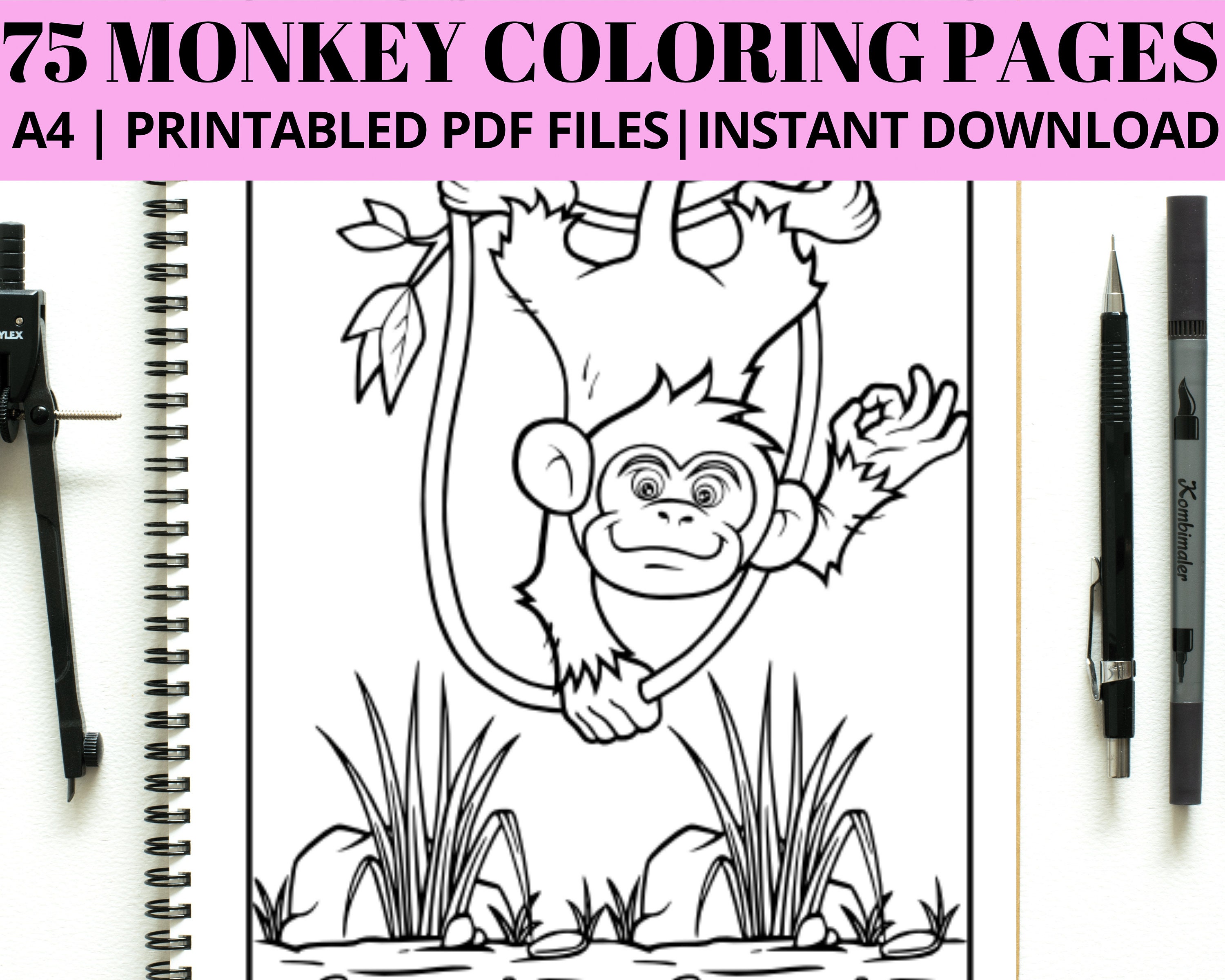 70 Jungle Monkey Coloring Pages Monkey Coloring Book for Kids Boys and