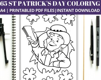 St. Patrick's Day Coloring Pages for Kids, 65 Printable Designs (Digital Download)