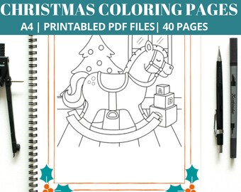 Christmas Coloring Pages, Santa, Tree, Printable Designs (Digital Download)