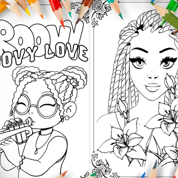 25 Black Girl Magic Coloring Pages for Kids - A4 INSTANT DOWNLOAD!, Black Women Coloring Book, Coloring Book for Black Women and Girls