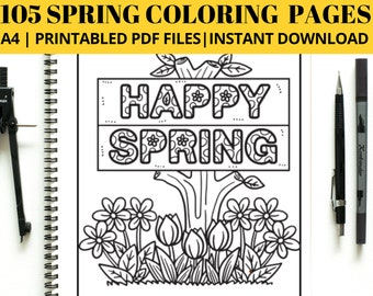 105 Spring Coloring Pages, Kids' Activities (PDF Digital Download)