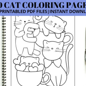 50 Cat Coloring Pages, Printable Cat Coloring Pages for Kids, Boys, Girls, Teens, Adults. Kitten Birthday Party Activity, Instant Download