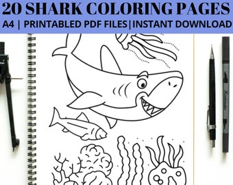 Desenhos de Tubarões para Colorir, Vida Marinha, Animais do Oceano (Download Digital)