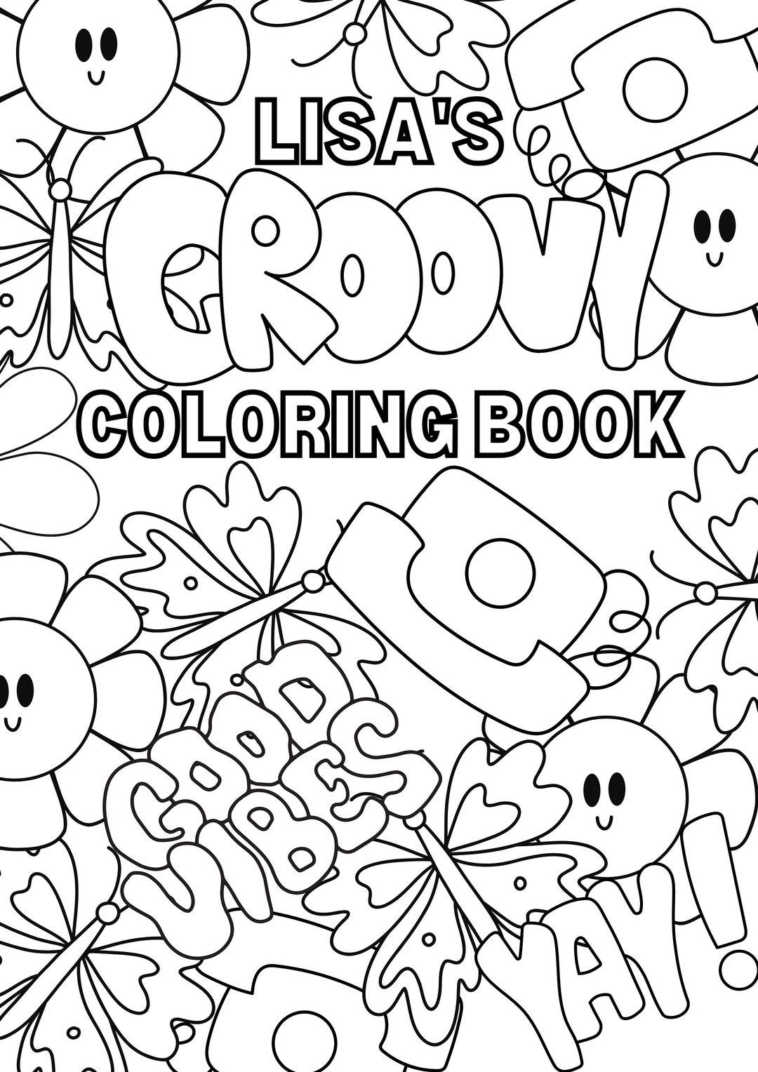 Personalised Groovy Colouring Book Cover Page Personalized Etsy