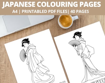 Kleurplaten Japanse geisha voor volwassenen, afdrukbare kunst (digitale download)