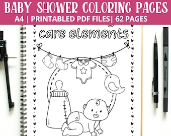 Baby Shower Coloring Pages, Stress Relief, Kids Games (Digital Download)