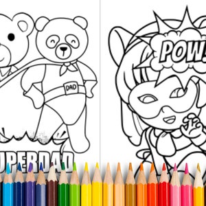 45 Super hero party coloring page / Flying super heroes colouring activity for kids / Superheroes birthday printable favors/Instant download