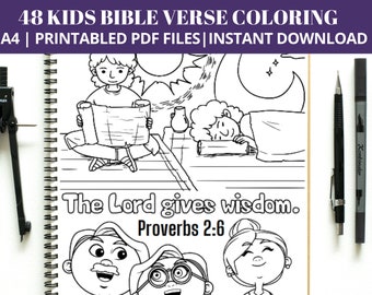 Kids Bible Verse Coloring Pages, Christian Printables (Digital Download)
