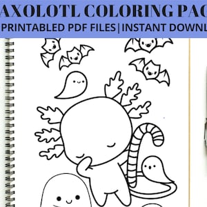 Axolotl Coloring Pages, 20 Printable Axolotl Coloring Pages for Kids, Boys, Girls, Teens, Axolotl Birthday Party Activity, Instant Download