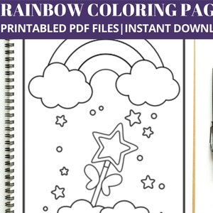 85 Rainbow Coloring Pages, Birthday Party Activity (Digital Download) image 1