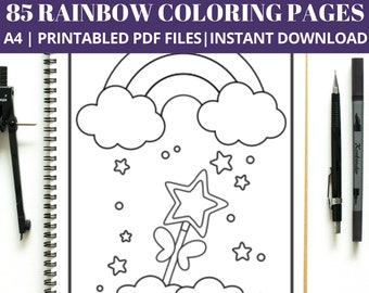 85 Rainbow Coloring Pages, Birthday Party Activity (Digital Download)