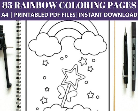 85 Rainbow Coloring Pages, Birthday Party Activity (Digital Download)