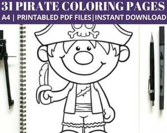 Pirate Coloring Pages, 31 Printable Pirate Activity Sheets (Digital Download)