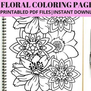 36 Pretty Floral Coloring Pages Bundle, Beautiful Flowers Coloring Book, Adult Flower Coloring Pages, Instant Download!