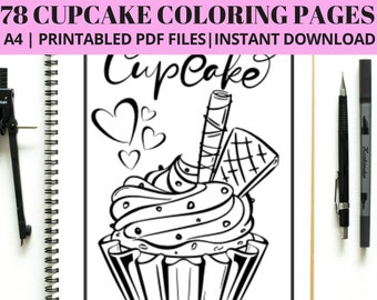 Cupcake Coloring Pages, 78 Printable Designs (Digital Download)
