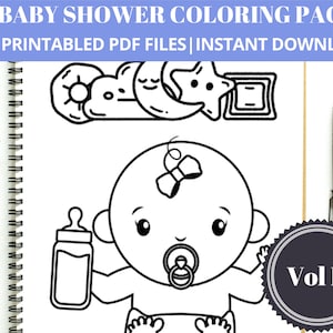 60 Baby Shower Coloring Pages Volume 2, Baby Shower Coloring, Baby Shower Games for kids, Printable coloring sheet