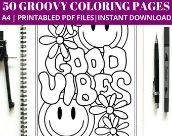50 Groovy coloring pages, kids coloring sheets, groovy birthday, groovy party, birthday activities, coloring pages printable