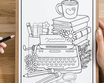 Book Coloring Pages for Adults | Stress Relief Designs (Digital Download)