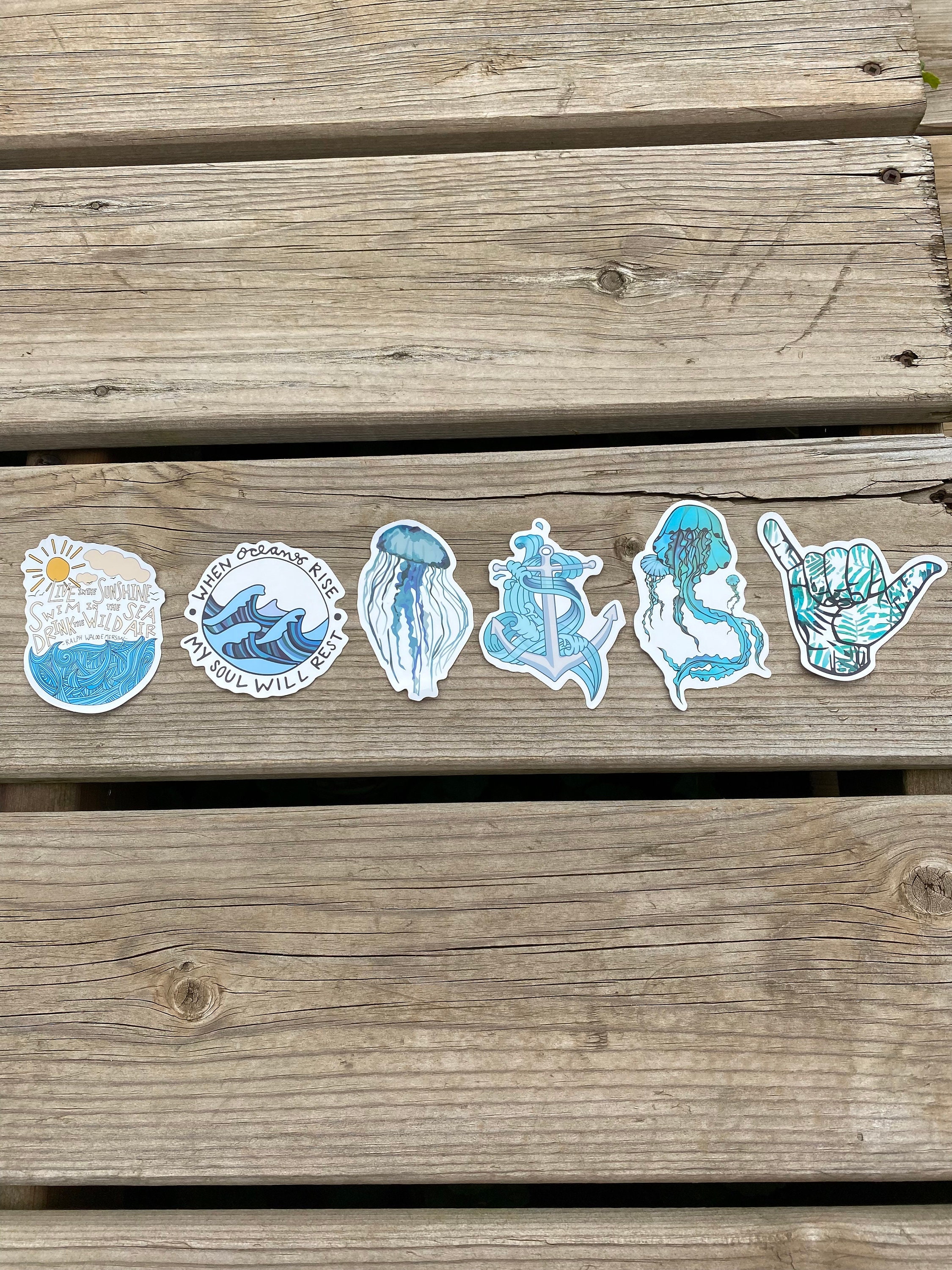 6 pcs ocean themed sticker pack jellyfish stickers water Etsy