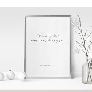 Philippians 1:3 I thank my God every time, Digital Download, Scripture Wall Art, Printable, house warming gift, Kids room wall art
