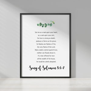Song of Solomon 8:6-7, Digital Download, Scripture Wall Art, Watercolour, Printable, Bible Verse, Christian Gift, Green, Leaf