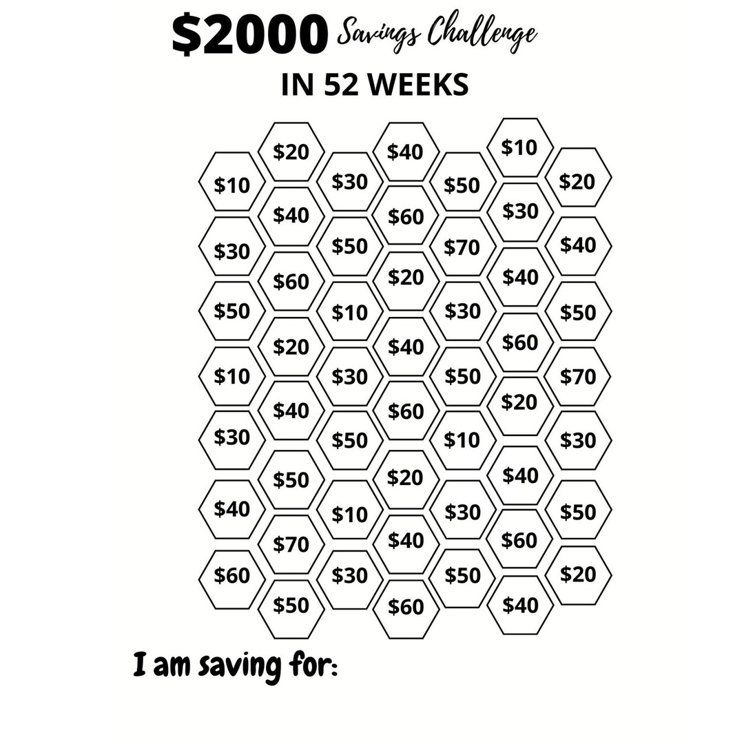 52 Week Savings Challenge Tracker Printable Money Savings - Etsy