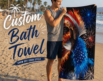 Custom USA Flag Bath Towel, Personalized Independence Day, Freedom, American Flag Bath Towel, Bathroom Decor, Barchelorette Party