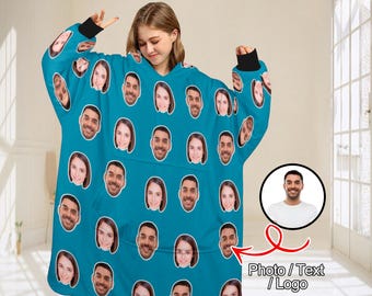 Custom Face Blanket Hoodie: Personalized Wearable Blanket, Couples Gift