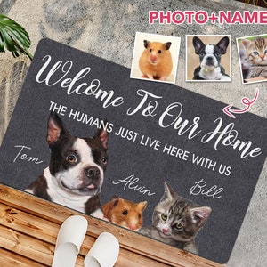 Custom Pet Doormat Dog Cat Name and Photo Funny Personalized Cute Pet Doormat Large Welcome Indoor Outdoor Entry Rug Front Door Mat Rubber