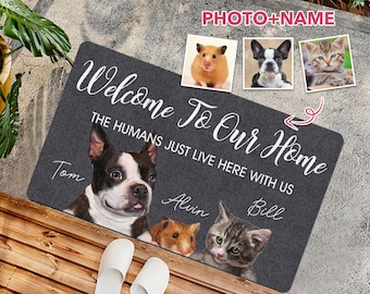 Custom Pet Doormat Dog Cat Name and Photo Funny Personalized Cute Pet Doormat Large Welcome Indoor Outdoor Entry Rug Front Door Mat Rubber