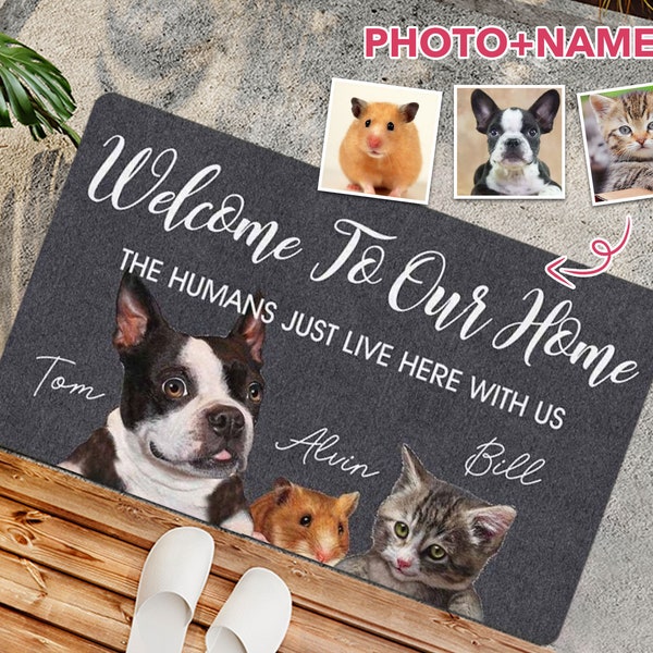 Zerbino personalizzato per animali domestici, cane, gatto, nome e foto, divertente zerbino personalizzato per animali domestici carino, grande benvenuto per interni ed esterni, zerbino per porta d'ingresso in gomma