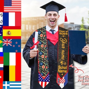 Custom Graduation Stole,Personalized  2025 Graduation Stole,Croatia American Flag Graduation Sash,Mixed Two Flag Grad Stole,Graduation Gift