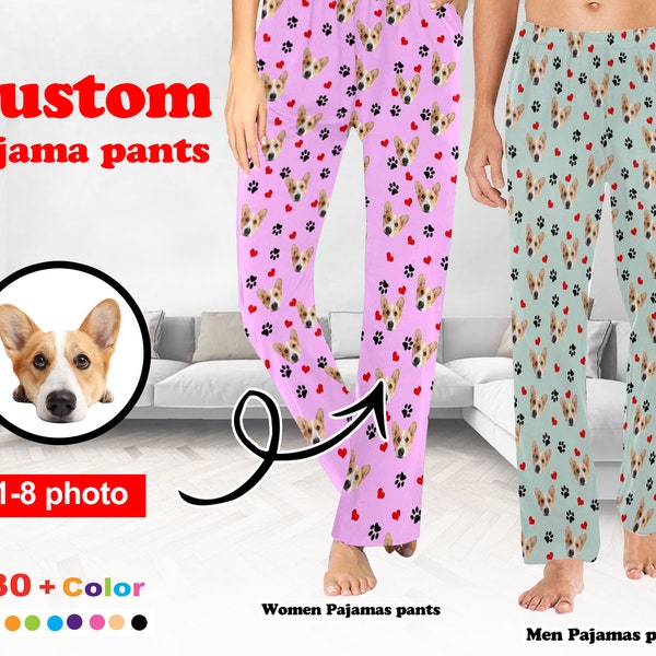 Personalisierte Pyjama Hose Frau Mann, Personalisierte Pyjama Hose Hund Katze, Personalisierte Paar Pyjama Hose, Personalisierte Hund Foto Hose, Familie Pyjama Geschenk