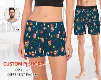 Custom Face Pajama Shorts, Funny Personalized Lounge Shorts with Picture, Women Men Pj Bottoms Sleep Shorts, Boyfriend Girlfriend Gifts