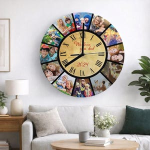 Custom Photo Picture Wall Clock, Personalized Family Decor, MDF Wood Timepiece