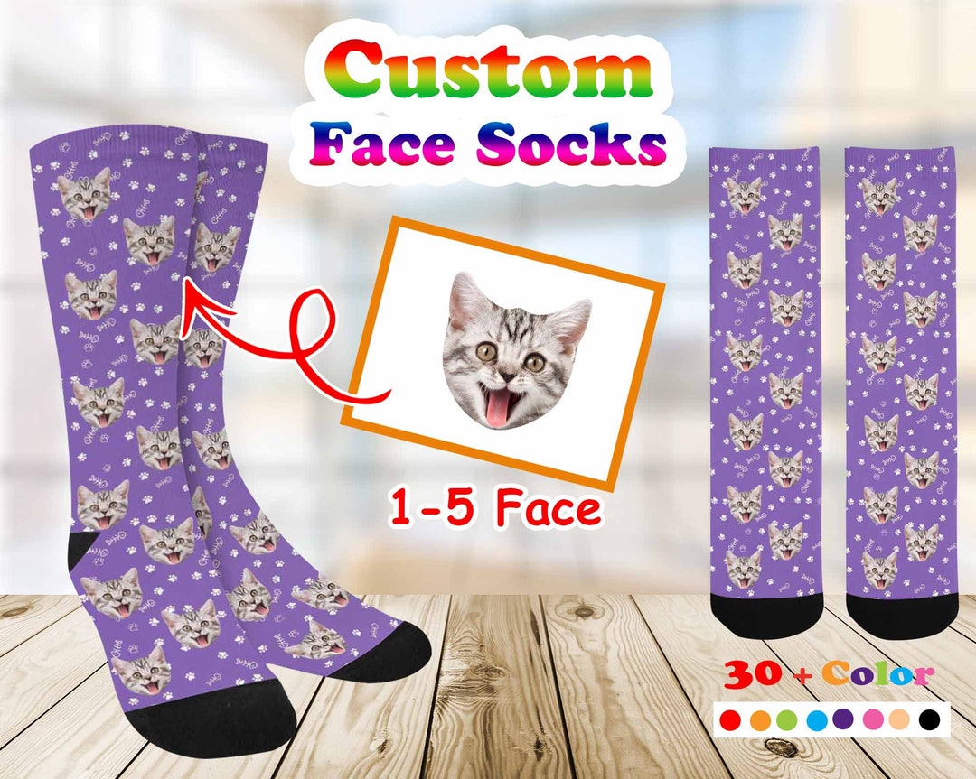 Custom Cat Face Socks Customized Personalized Socks Cat Etsy