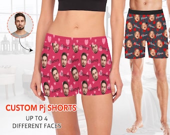 Custom Face Pajama Shorts, Personalized Name Lounge Shorts, Picture Print Shorts, Women Men Bottoms Sleep Shorts, Best Valentine's Day Gift