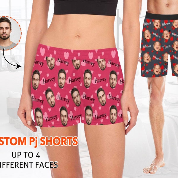Custom Face Pajama Shorts, Personalized Name Lounge Shorts, Picture Print Shorts, Women Men Bottoms Sleep Shorts, Best Valentine's Day Gift