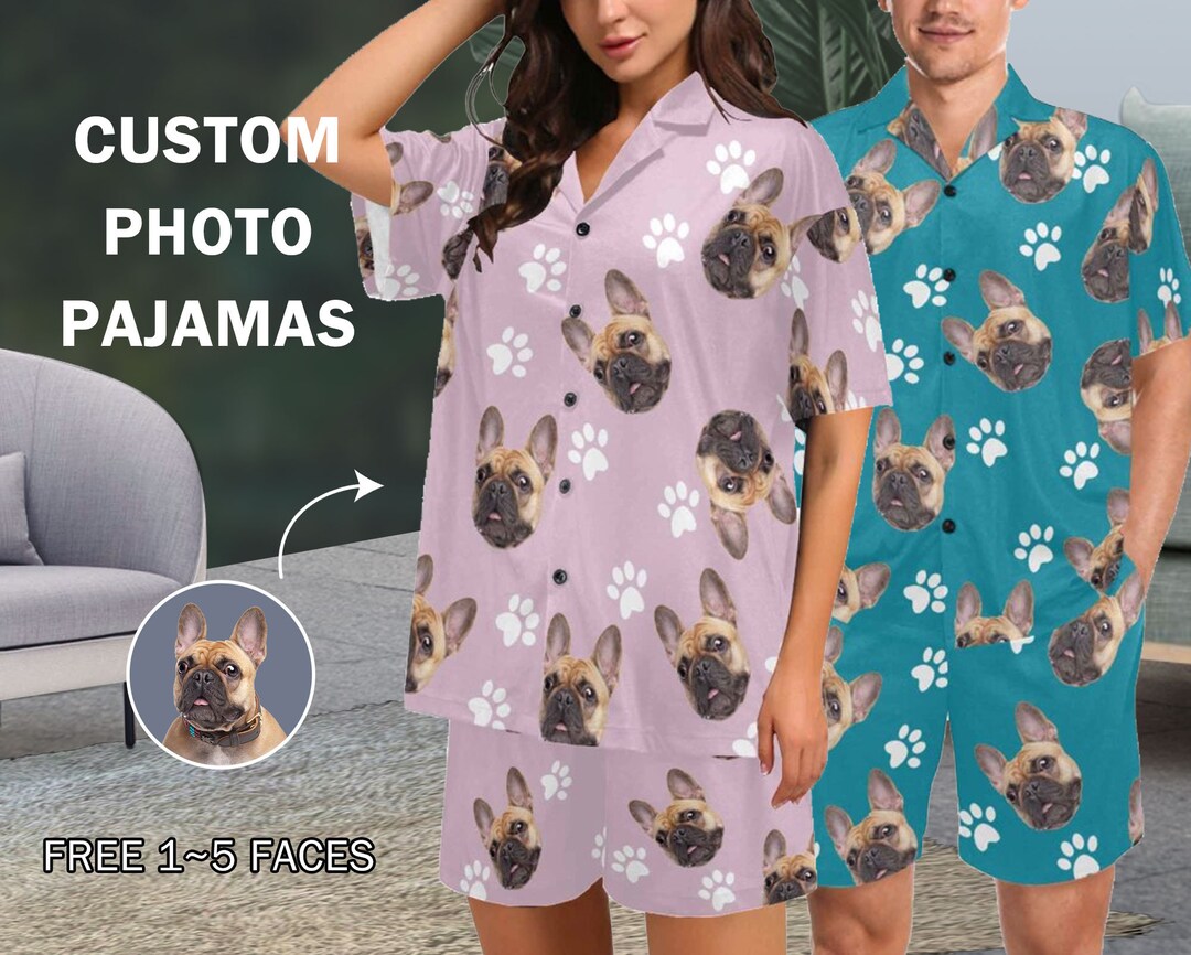 Custom Dog Face Pajama Set Personalized Pet Dog Photo Pajamas Women Men