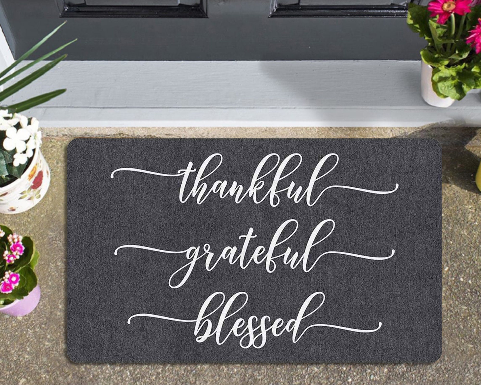 Large Entrance Mat Thankful Grateful Blessed Funny Doormat - Etsy UK